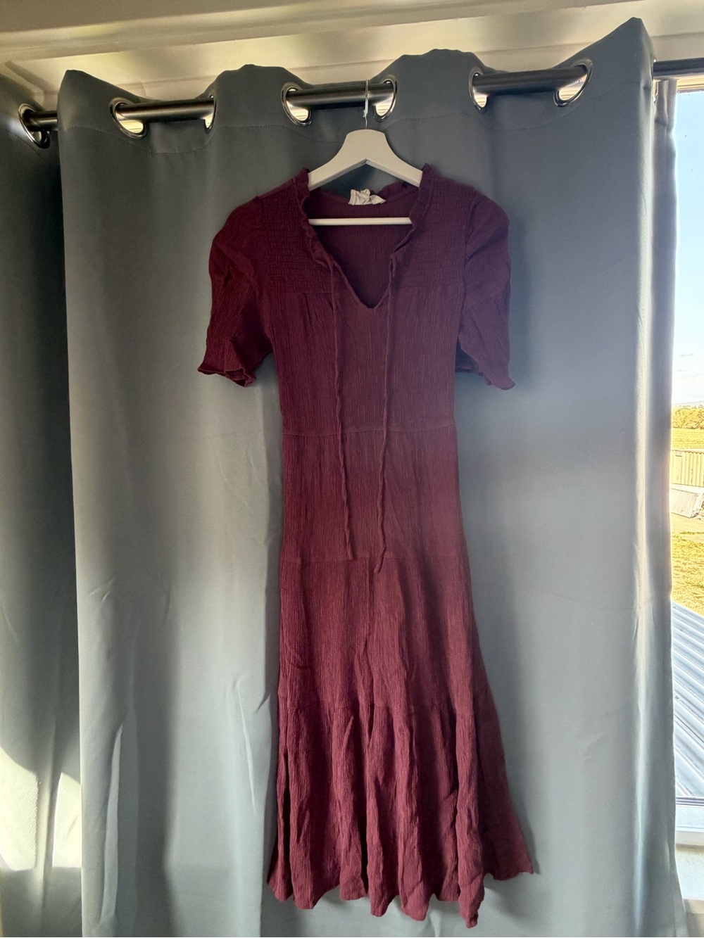 Sweet Wanderer Burgundy V-Neck Midi Dress